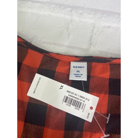 Old Navy Womens Relaxed Buffalo Plaid Red Black Top Blouse Womens XL - Picture 3 of 10